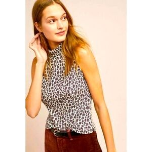 Anthropologie Akemi + Kin Leopard Sleeveless Top, Size Small. Cotton, Brown. EUC
